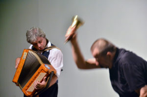 Juergen Fritz Ringing the bell in dialogue with Daniele Mutino Rom 2011 Photo by Dunia Mauro 3 300x199